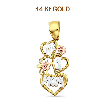 14K Tri Color Gold Mom Pendant 30mmX12mm 1.4 grams